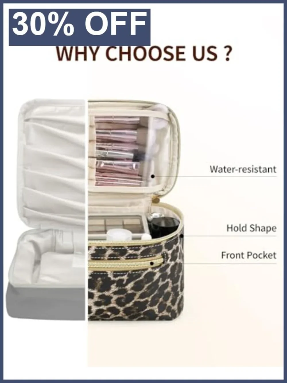 Vegan Leather Travel Makeup Case with Brush Compartment
